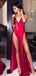 Sexy Red Sheath V-neck High Slit Party Prom Dresses,Evening Dresses,WGP358