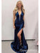 Sexy Navy Blue Mermaid V-neck Maxi Long Party Prom Dresses,Evening Dresses,WGP387