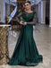 Green Long Sleeves Jewel Maxi Long Party Prom Dresses Online,WGP285