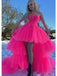 Hot Pink A-line Strapless High Low Long Party Prom Dresses,WGP284