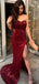 Sexy Red Mermaid Side Slit Maxi Long Party Prom Dresses, Wedding Party Dresses,WGP298