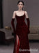 Elegant Dark Red Sweetheart Spaghetti Straps Sequins Lace Side Slit Mermaid Prom Dresses ,WGP397