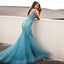 Mermaid Spaghetti Straps Turquoise Prom Dresses with Appliques&Beaded, QB0539