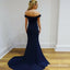 Mermaid Off-Shoulder Long Navy Blue Prom Dresses with Appliques, QB0508