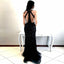 Mermaid Deep V-Neck Open Back Black Prom Dresses with Beading, QB0509