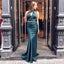 Sexy Mermaid High Neck Long Dark Green Prom Dresses with Keyhole, QB0516