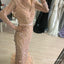 Mermaid V-Neck Long Sleeves Blush Pink Prom Dresses with Sequins, QB0518