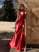 Simple Deep V-neck Sleeveless Split Red  Party Prom Dresses, QB0690