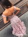 Fancy A-line Blush Off Shoulder Long Prom Dresses with Appliques Lace, QB0666