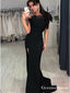 Mermaid Strapless Backless Black Long Cheap Prom Dresses with Feather, QB0797