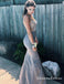 Spaghetti Straps Grey Open Back Mermaid Evening Prom Dresses With Beading, QB0617