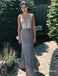 Spaghetti Straps Grey Open Back Mermaid Evening Prom Dresses With Beading, QB0617