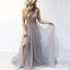 A Line Spaghetti Straps Grey Long Prom Dresses With Beading Split, QB0585