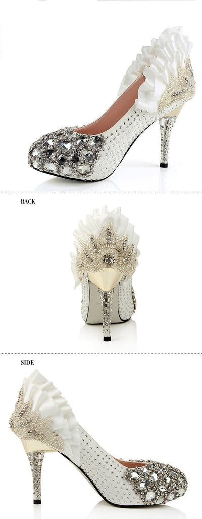 Popular Handmade Rhinestone High Heels Pointed Toe Crystal Wedding Shoes, S002