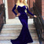 V Neck Off Shoulder Velvet Long Sleeves Mermaid Prom Dresses, QB0549