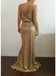 2021 Gold Sparkly Side Slit Long Sexy Evening Prom Dresses, QB0441