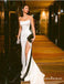 Unique Strapless White Long Split Mermaid Evening Dresses Prom Dresses, QB0777