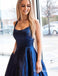 Charming Navy Blue Long Cheap Spaghetti Straps Backless Prom Dresses, QB0638