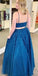 Elegant Two Pieces Dark Blue Lace A-line Long Cheap Prom Dresses, PDS0108