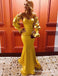 Yellow Long Mermaid Evening Gowns Sweetheart Prom Dresses with Sleeves, QB0774