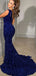 Sexy Blue Mermaid One Shoulder Cheap Maxi Long Evening Prom Dresses, WGP262