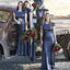 Mermaid Round Neck Backless Dark Blue Sequined Bridesmaid Dresses, QB0802