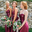 2019 A-Line V-Neck Long Fuchsia Satin Bridesmaid Dresses, QB0488