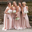 A-Line Mismatched Long Blush Pink Chiffon Bridesmaid Dresses, QB0625