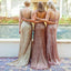 Mismatched Mermaid Deep V-Neck Long Cheap Gold Sequin Bridesmaid Dresses Online, QB0160