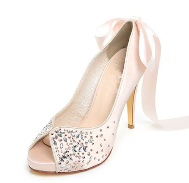 Pink Crystal High Heels Pointed Toe Rhinestone Wedding Bridal Shoes, S025