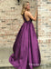 Halter Beaded Bodice Purple Satin Long Cheap Prom Dresses, QB0718