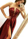 Sexy Burgundy Satin Strapless Appliques Prom Dresses With Side Split, QB0713