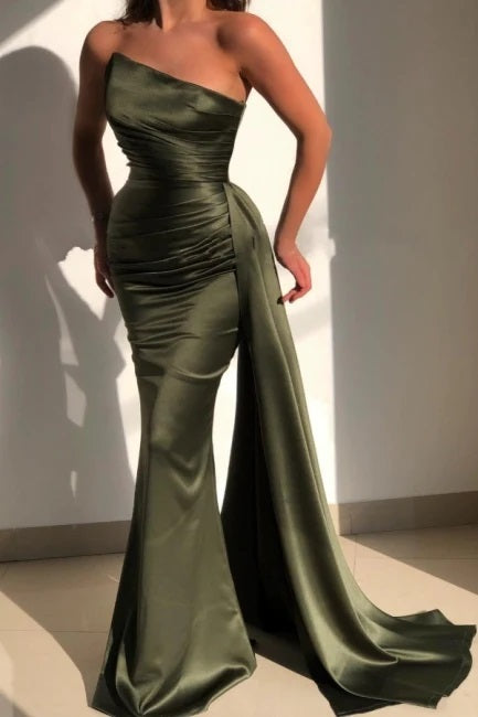 Sexy Green Mermaid Strapless Maxi Long Evening Prom Dresses, WGP251