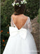 A-Line Scoop Neck White Floor Length Flower Girl Dresses with Appliques, QB0826