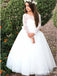 A-Line Scoop Neck White Floor Length Flower Girl Dresses with Appliques, QB0826