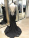 Mermaid V Neck Black Long Mermaid Prom Dresses With Beaded, QB0634