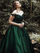 Charming Custom Off Shoulder Dark Green A-line Long Evening Prom Dresses, QB0374