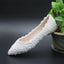 Pregnant Flat Heels Pearls Lace Pointed Toe White Wedding Bridal Shoes, S017