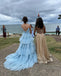 Cute Blue A-line Spaghetti Straps V-neck Maxi Long Prom Dresses,WGP279