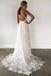 Sexy A-Line Straps Backless Court Train Lace Beach Long Wedding Dresses Online, QB0003