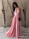 Charming A-Line Halter Pink Chiffon Satin Long Prom Dresses, QB0568