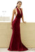 2019 Burgundy Mermaid Halter Backless Sexy Evening Prom Dresses, QB0443