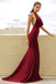 2019 Burgundy Mermaid Halter Backless Sexy Evening Prom Dresses, QB0443