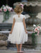 Charming Ivory Tulle Round Neck Short Sleeve Long Cheap Flower Girl Dresses, FGS0007