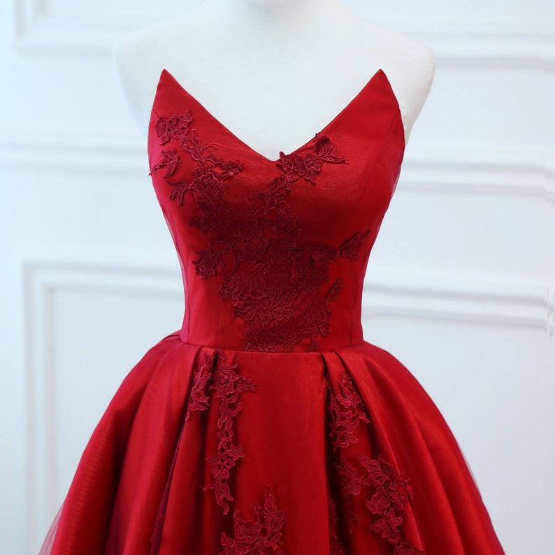 2020 Red V Neck A-line Custom Long Evening Prom Dresses, PDS0078