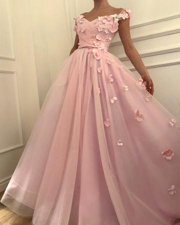 Gorgeous Flowers Beaded V-neck Off Shoulder Long Prom Dresses, QB0545