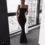 Sexy Mermaid Square Neck Backless Black Elastic Satin Long Prom Dresses, QB0567