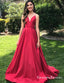 Charming A Line Spaghetti Straps Red Satin Long Prom Dresses, QB0636