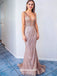 Deep V-neck Sparkly Sequins Tulle Backless Mermaid Evening Gowns Prom Dresses , QBP016