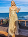 Gorgeous Sweetheart Strapless Gold Appliques Tulle A-line Evening Gowns Prom Dresses , QBP018